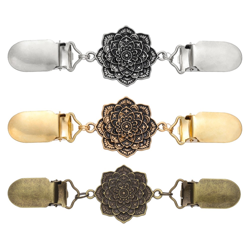 3Pcs Dress Clips Back Cinch, Sweater Clips (Mandala Flower, 3 Colors)