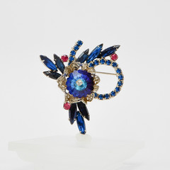 Juliana Delizza Elster Brooch Rivoli Margarita Blue Crystal Rhinestone Brooch
