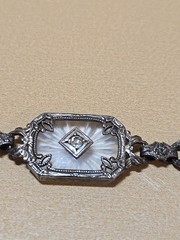 1930s Art Deco Childs CAMPHOR Glass Sterling Filigree & Diamond Bracelet & Ring