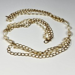 Vintage Lady Remington Faux Pearl Gold Tone Layered Chain Necklace 24” Statement