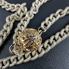 Vintage Chain Necklace Textured Gold Tone Filigree Station Ball Long Flapper 52″