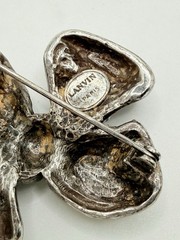 Vintage LANVIN Paris Bow Brooch Silver Tone Black Stone Signed Designer Pin 2 in