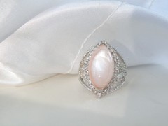 Large Sterling Silver 925 Pink MOP White Topaz Statement Ring Size 7