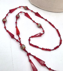 Antique 1920’s Red Ventian Glass Flapper Sautoir Necklace