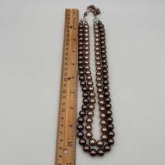 Vintage Hong Kong Double Strand Bronze Faux Pearl Necklace Mocha Brown Graduated