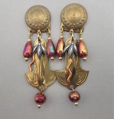 John Michael Richardson “Arabian Nights” Dangle Drop Earrings Brass Copper Glass