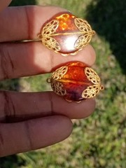 Unique MIRIAM HASKELL Parure Earrings+ 54″Necklace Tortoise & Brass Filigree