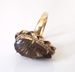 Retro 14K Gold 30s-40s Vintage Smoky Quartz Topaz 10 Ct Pear Huge Cocktail Ring