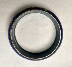Vintage Wide Floral Blue Background Cloisonne Bangle Bracelet 3 1/8” Diameter