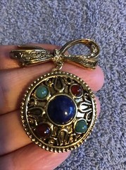 Vtg LOCKET Brooch JEWELED bow PHOTO HOLDER Etched Dangle Lot C