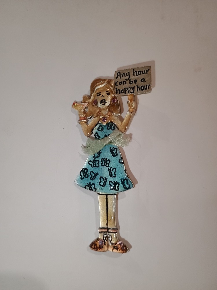VTG AJMC Any Hour Can Be A Happy Hour Brooch Pin 3″