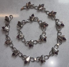 RARE Rose Gold Bell Flower Paste Necklace Bracelet ART DECO Sterling SET 15.25″