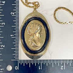 Vintage AVON Gold Tone Greek Cameo & MONET Gold Tone Chain Necklace 1970s – 16″