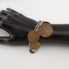 Vintage World Traveler Foreign Coin Charm Bracelet Mid-Century 1950s to 1960s