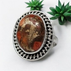 925 Sterling Silver Orange Red Copper Turquoise Gem Ring Size 8.5 Rope Wire