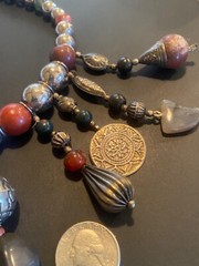 VTG OLD NATURAL STONE SILVER TONE BEAD NECKLACE NATIVE AMERICAN DROP PENDANT
