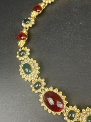 Kenneth Jay Lane KJL Jackie O Maharani Necklace Ruby Emerald Cabochon COA Box