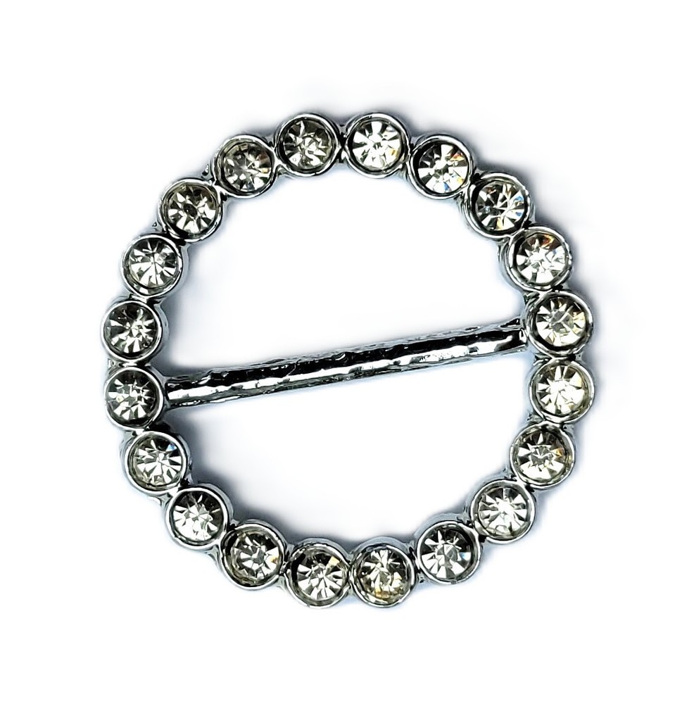 Lot of 12 Vintage Clear Rhinestones and Silver Metal 38mm Round Scarf Ring