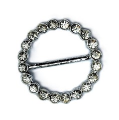 Lot of 12 Vintage Clear Rhinestones and Silver Metal 38mm Round Scarf Ring