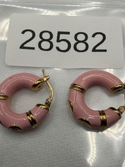 Vintage Veronese Sterling Silver Pierced Hoop Earrings Pink Enamel