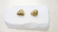 Vintage Erwin Pearl Gold-Tone Sculpted Ribbed Heart Design Clip-On Earrings