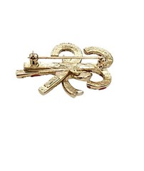 Monet Red Enamel Clear Rhinestone Candy Canes Bow Brooch Pin Signed, L836