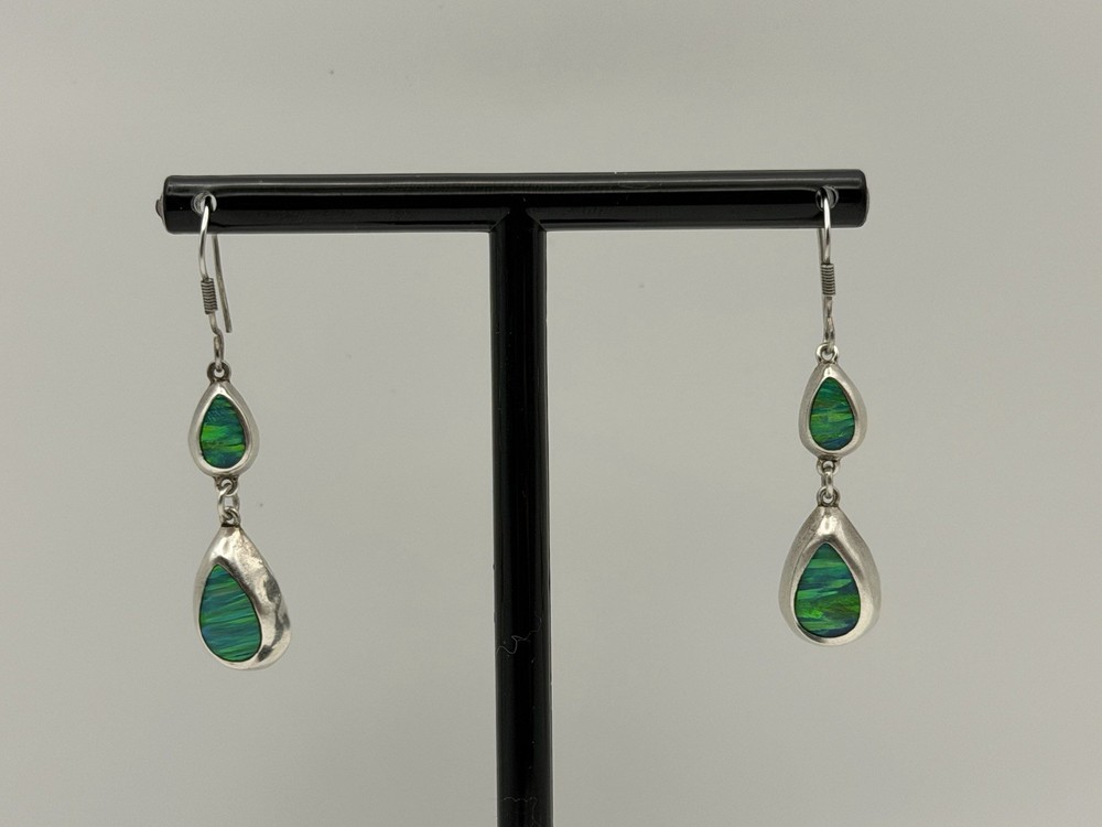 Vintage Stamped Mexico 950 Silver Created Fire Opal Drop Earrings