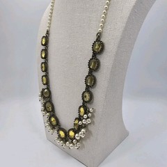 J. Crew Yellow Resin & Rhinestone Faux Pearl Cluster Statement Collar Necklace