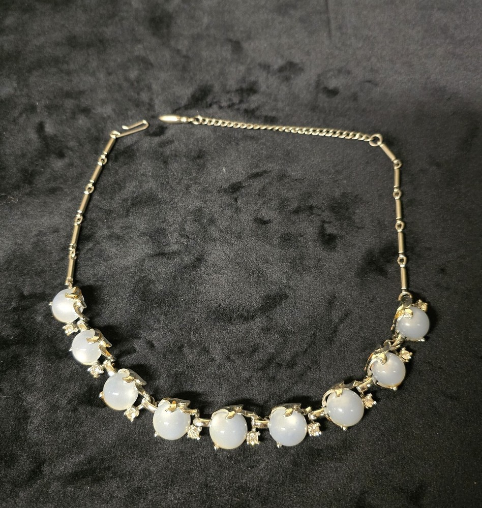 Vintage Unbranded Moonstone & Rhinestone Necklace/Choker