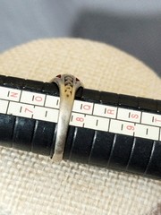 Vintage Red Square Glass Ring Dome Thin Silver Metal Band 7.5 Etched