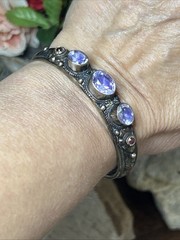 53. Vintage Nepal Mix Metal Triple Amethyst Garnet Cuff Bracelet 7″, 37g