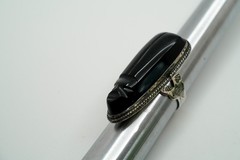 Vintage Sterling Silver Onyx Face Mask Ring Size 5.25 JB27
