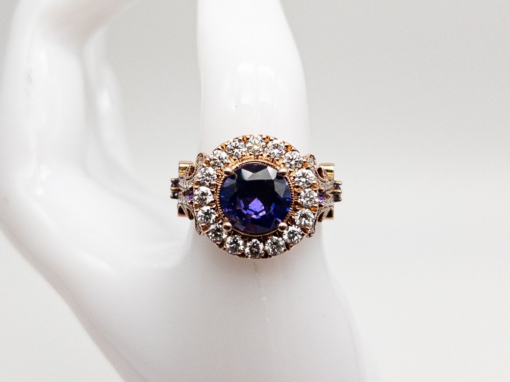 $7000 5ct Natural D BLOCK Tanzanite VS G Diamond 14k ROSE Gold HALO Ring 9g