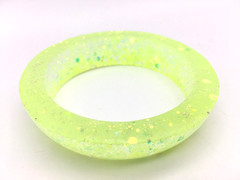 Artisan Bright Lemon Lime Gold & Green Glitter Tapered Lucite Bangle Bracelet