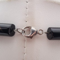 Vintage Black Onyx Bead Saucer Jasper Sterling Silver Clasp 20″ Necklace