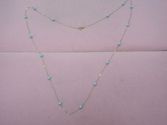 Ross Simons 14K Yellow Gold Italy 30″ 4mm Stablized Turquoise Station Necklace