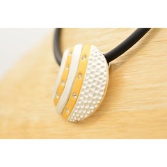 Vintage Collar Necklace Choker Brushed Silver Gold Black Cord Signed 1990s Bin1D