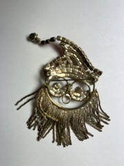 Vintage Rhinestone SANTA CLAUS Fringe Beard Face Christmas Brooch Pin 3.5”