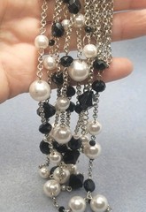 White And Black Chain Multi-row Necklace And Matching Stretch Braslet 20in.