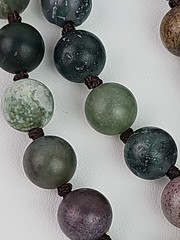 Vintage Frosted Indian Agate Necklace 56 in Matte Green Stone Beads Long Strand