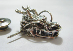 1.25″ Unique Vintage Sterling Silver 3D Dragon Head Tack Pin Very Nice Detail