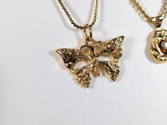 Vtg Love Knot Heart Key Lock Flower Butterfly Pendant Gold Tone Necklace LOT