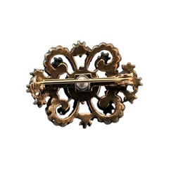 Vintage Gold Tone Filigree Fire Opal Cluster Brooch Pin Pearls