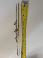 VTG Gold Tone Necklace Pink Rose Beads & Rhinestones Romantic Floral Jewelry 8″