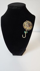 Signed Weiss Rhinestone Flower Brooch Blue Green Crystal Gold Tone Vintage
