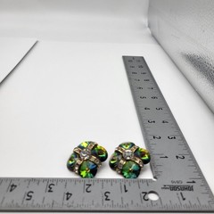 Stunning Rivoli rhinestone clip earrings unsigned Rainbow watermelon bold