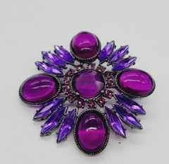 Flower Brooch PURPLE Gunmetal tone 2.5 in Art Deco Pin Statement Jelly Belly Vtg