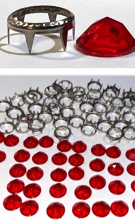 50 Lot Vintage Red Plastic JEWEL with metal rim for material stud foe rhinestone