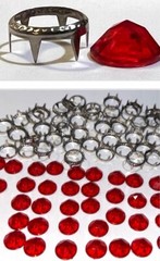 50 Lot Vintage Red Plastic JEWEL with metal rim for material stud foe rhinestone
