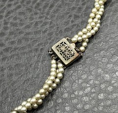 VTG Chinese Export Faux Pearl Peking Glass Donut Necklace Gold Fill Clasp READ